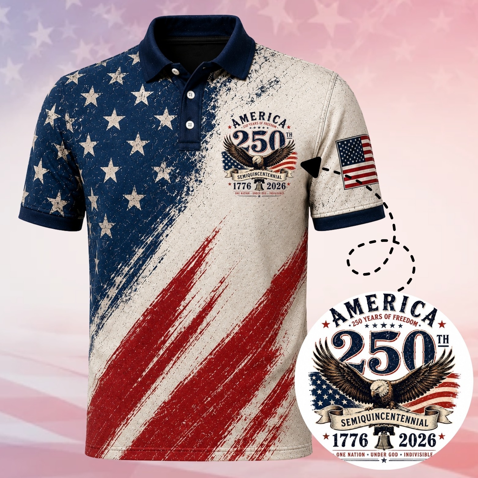 USA 250th Anniversary Polo Shirt, American Flag 1776–2026 Patriotic Polo (S-5XL)