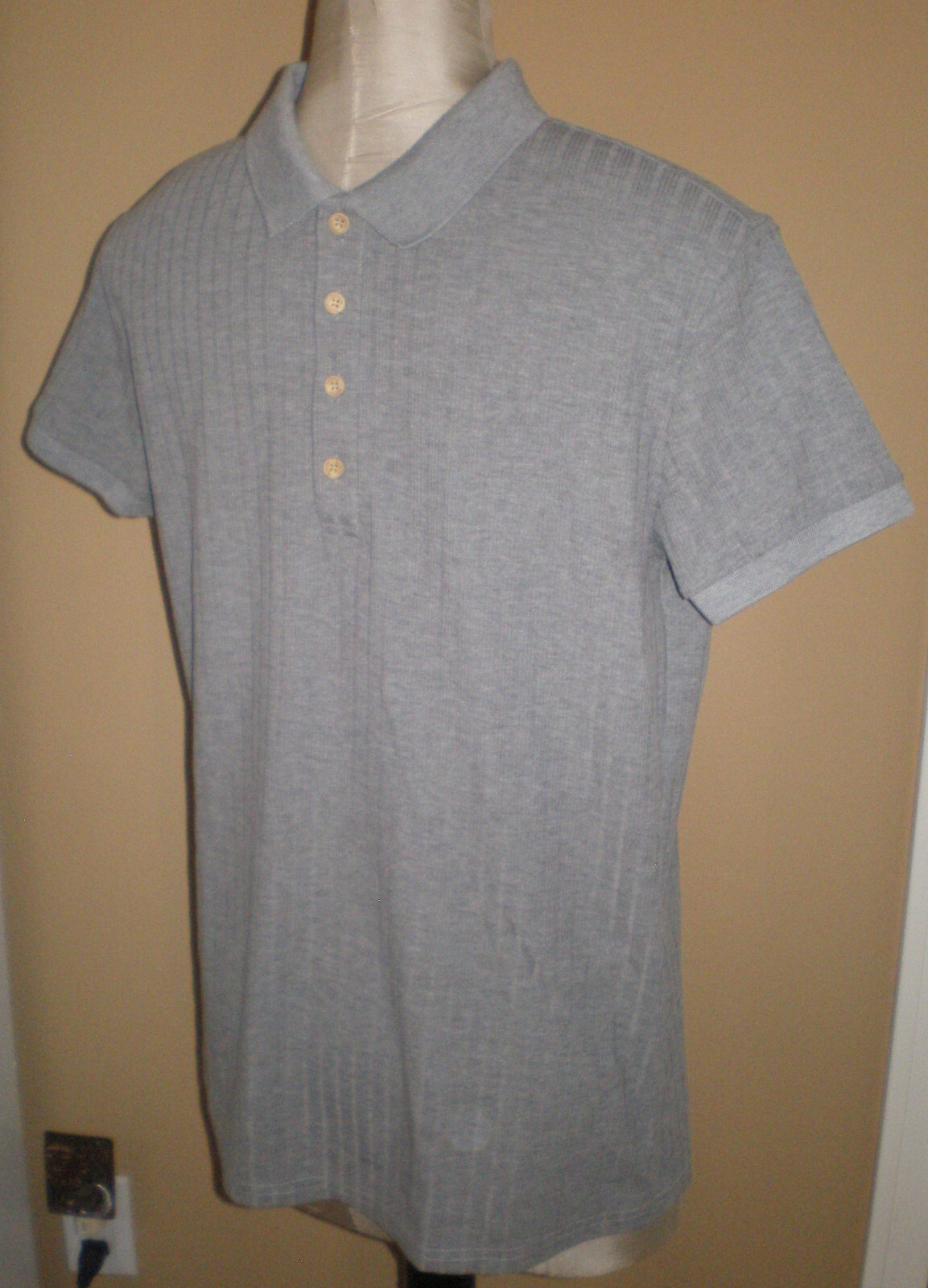 NITAGUT Mens GREY * GRAY Casual Short Sleeve Collared Ribbed Knit POLO Shirt S gallery