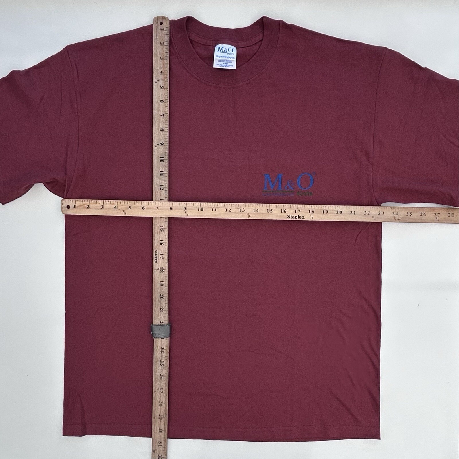 Vintage M&O Knits Logo Promo T Shirt Size Men’s XL New Without Tags Maroon Y2K gallery