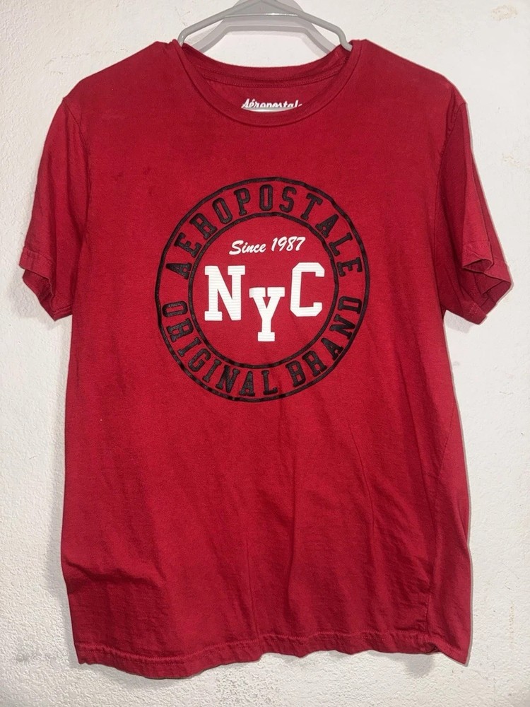 Aéropostale Men’s Red NYC Graphic Logo Cotton Knit Crew Neck T-Shirt M