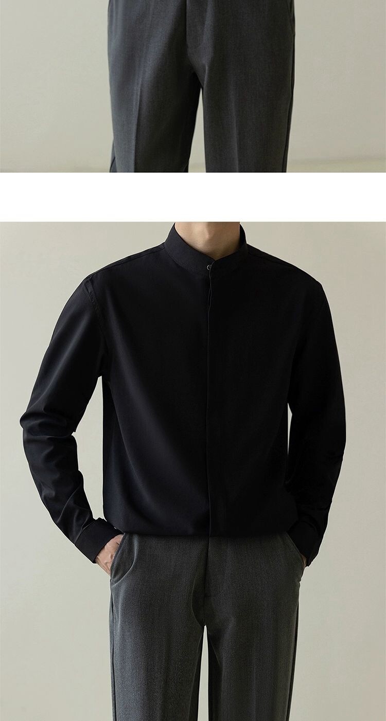 Stand-up collar shirt men's long-sleeved shirt gallery