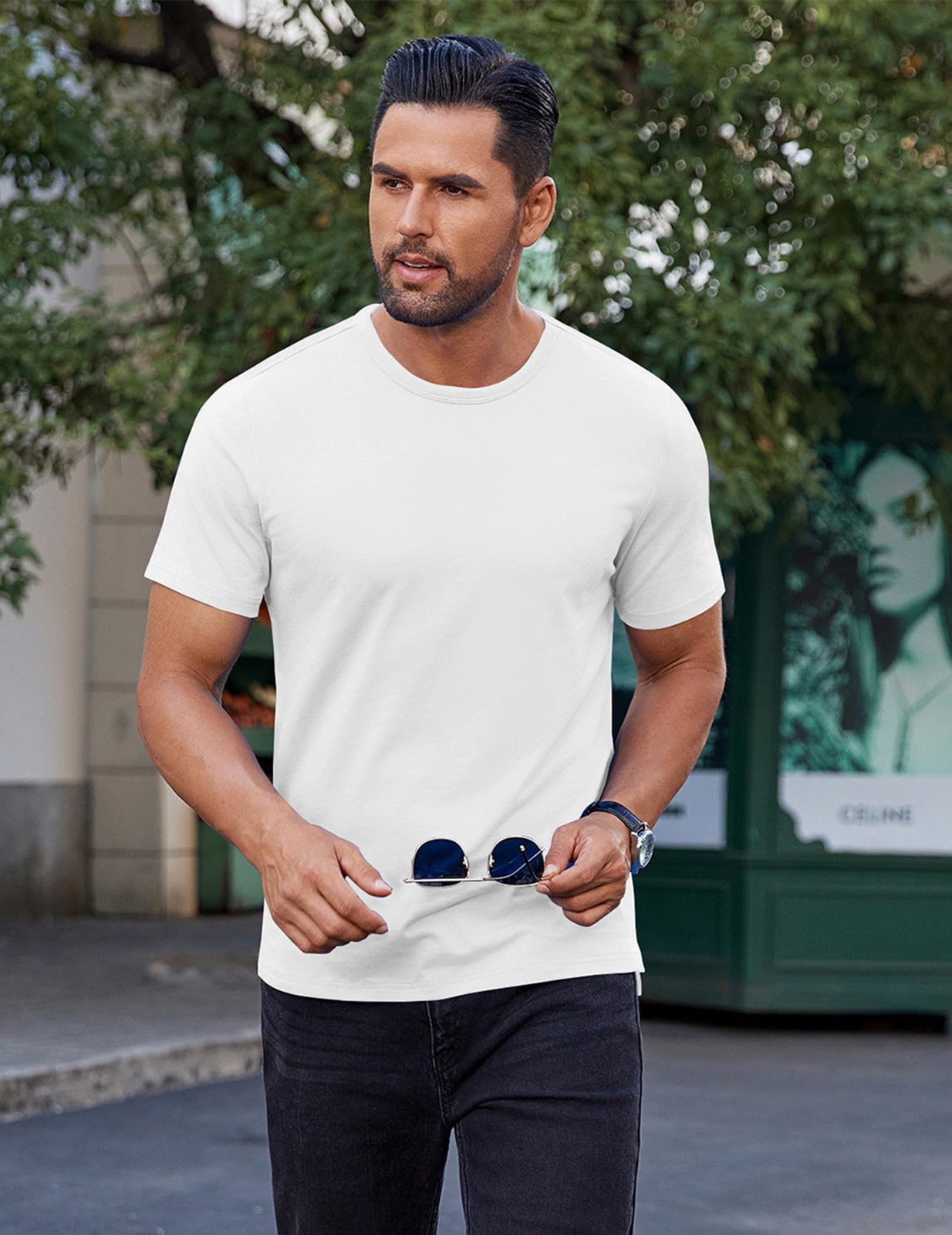 COOFANDY Men's White Crew Neck T Shirts Cotton Short Sleeve Basic Tee Shirts gallery