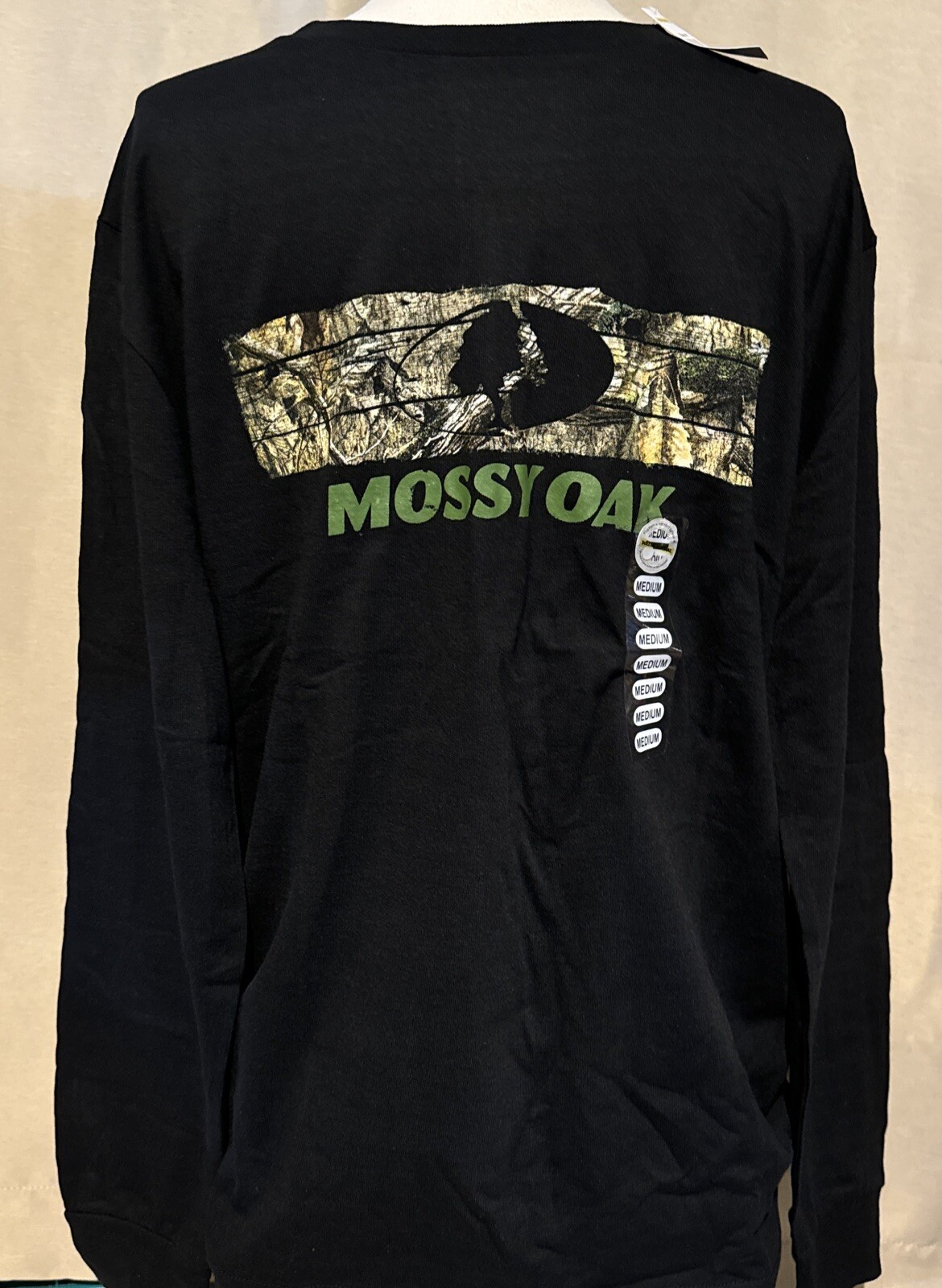 Mossy Oak Men's Medium Long Sleeve Black T-Shirt With Camouflage Logo gallery