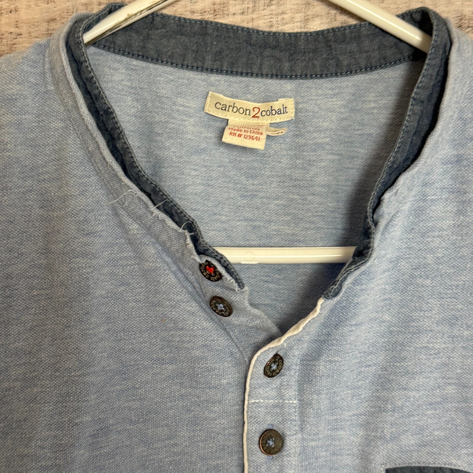Carbon 2 Cobalt Henley Shirt Mens Large Blue Short Sleeve Preppy Casual gallery