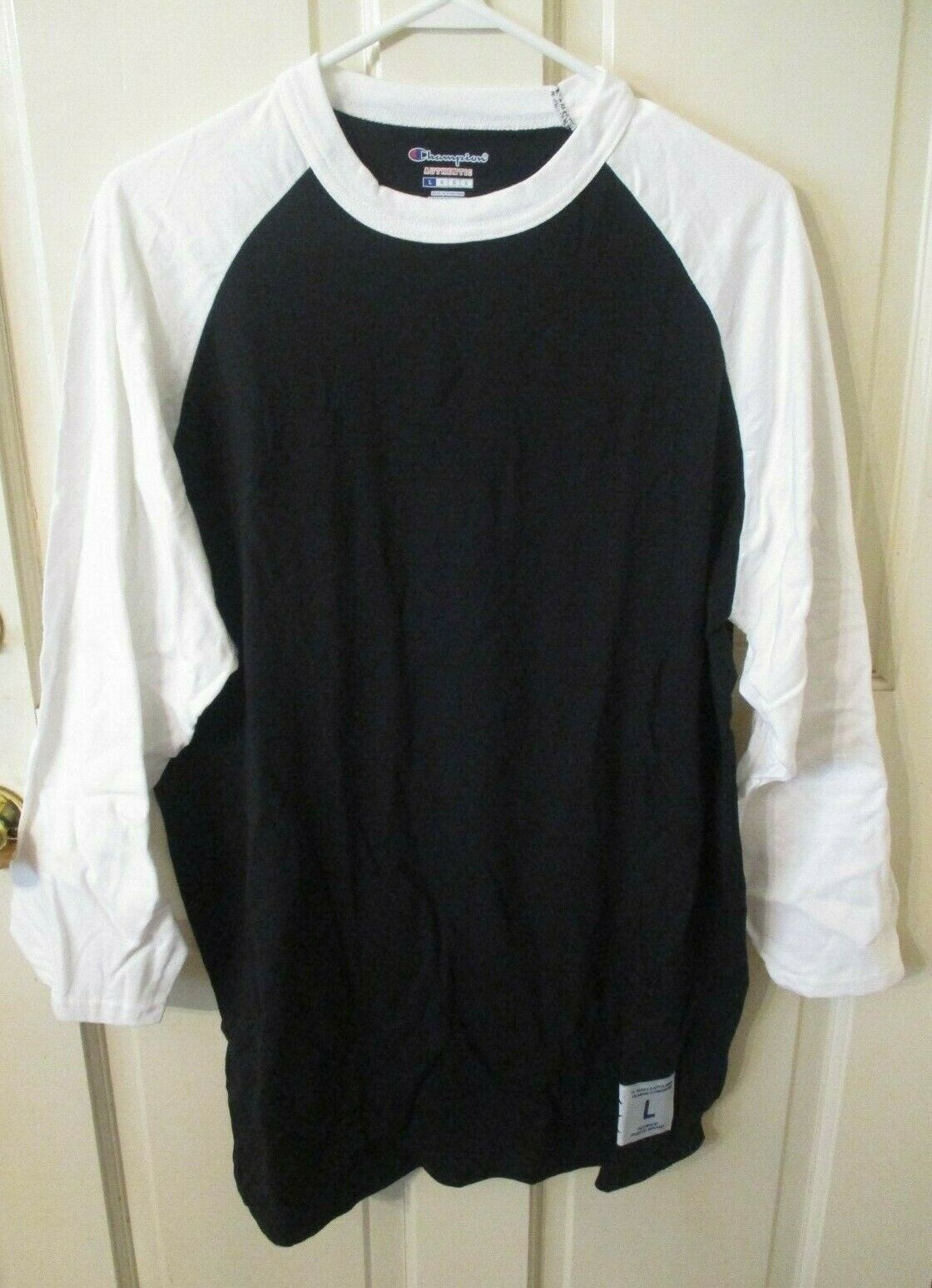 907W1 Champion T137 Authentic Apparel Baseball Tee Small LG Black & White gallery
