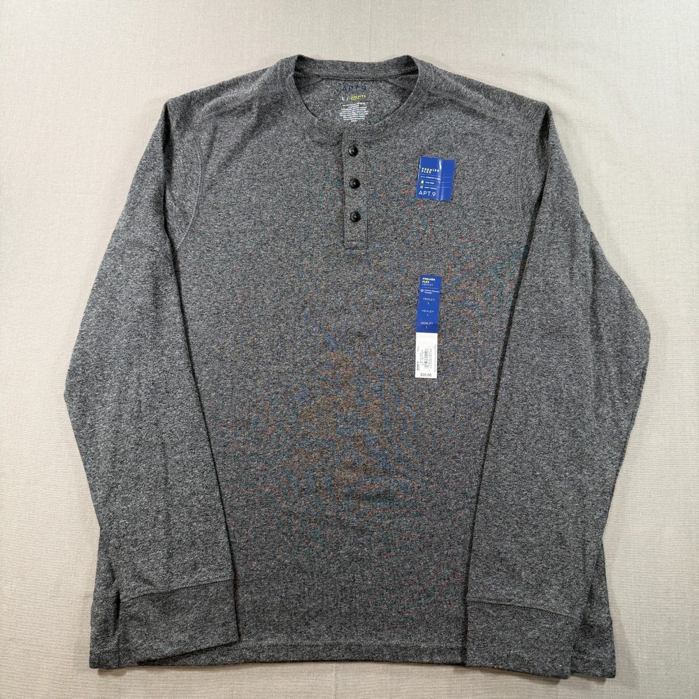 NWT Apt 9 Premier Flex Long Sleeve Henley Shirt Mens Large Gray Solid Stretch