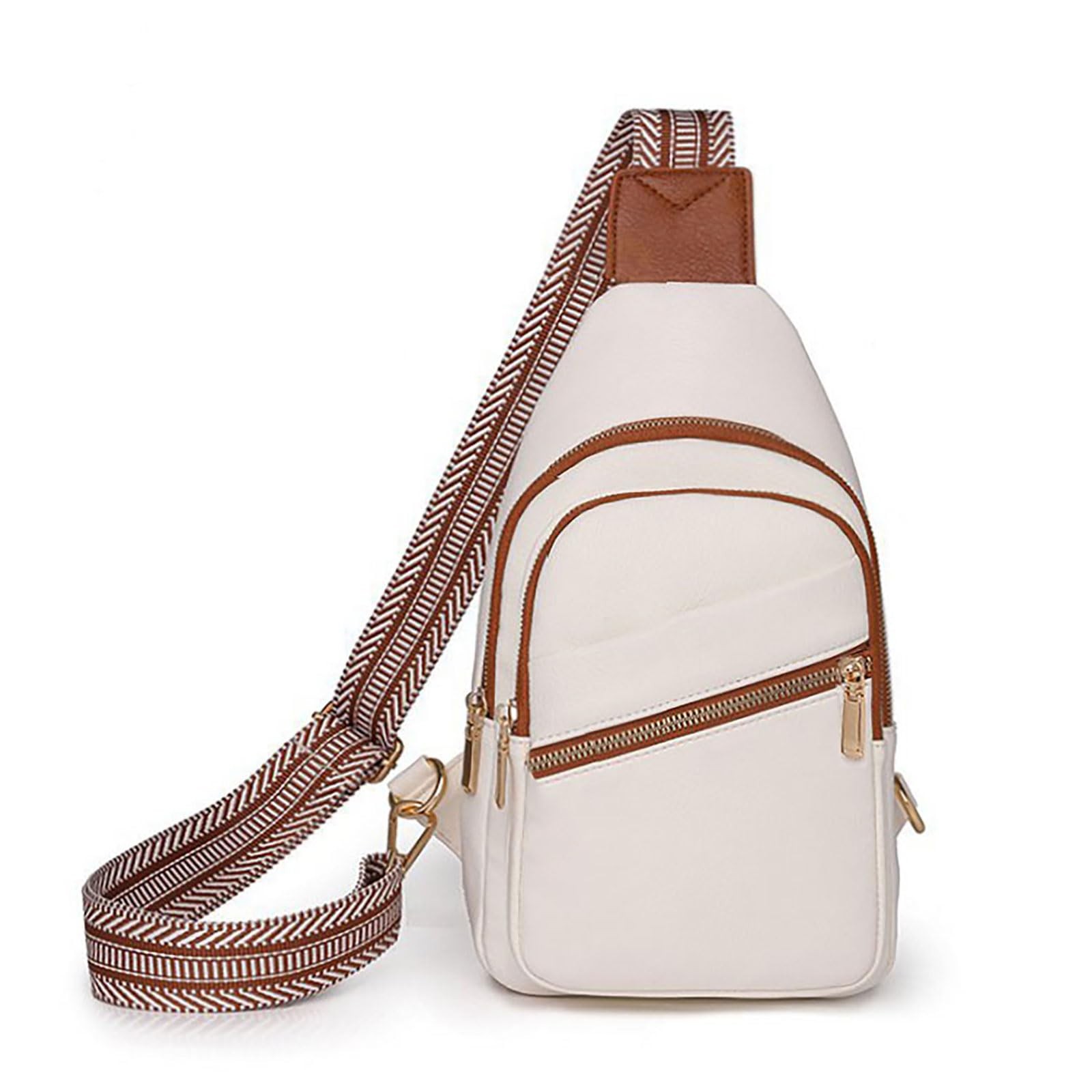 Small Sling Bag Women Leather Crossbody Fanny Pack Chest Purse Travel Beige