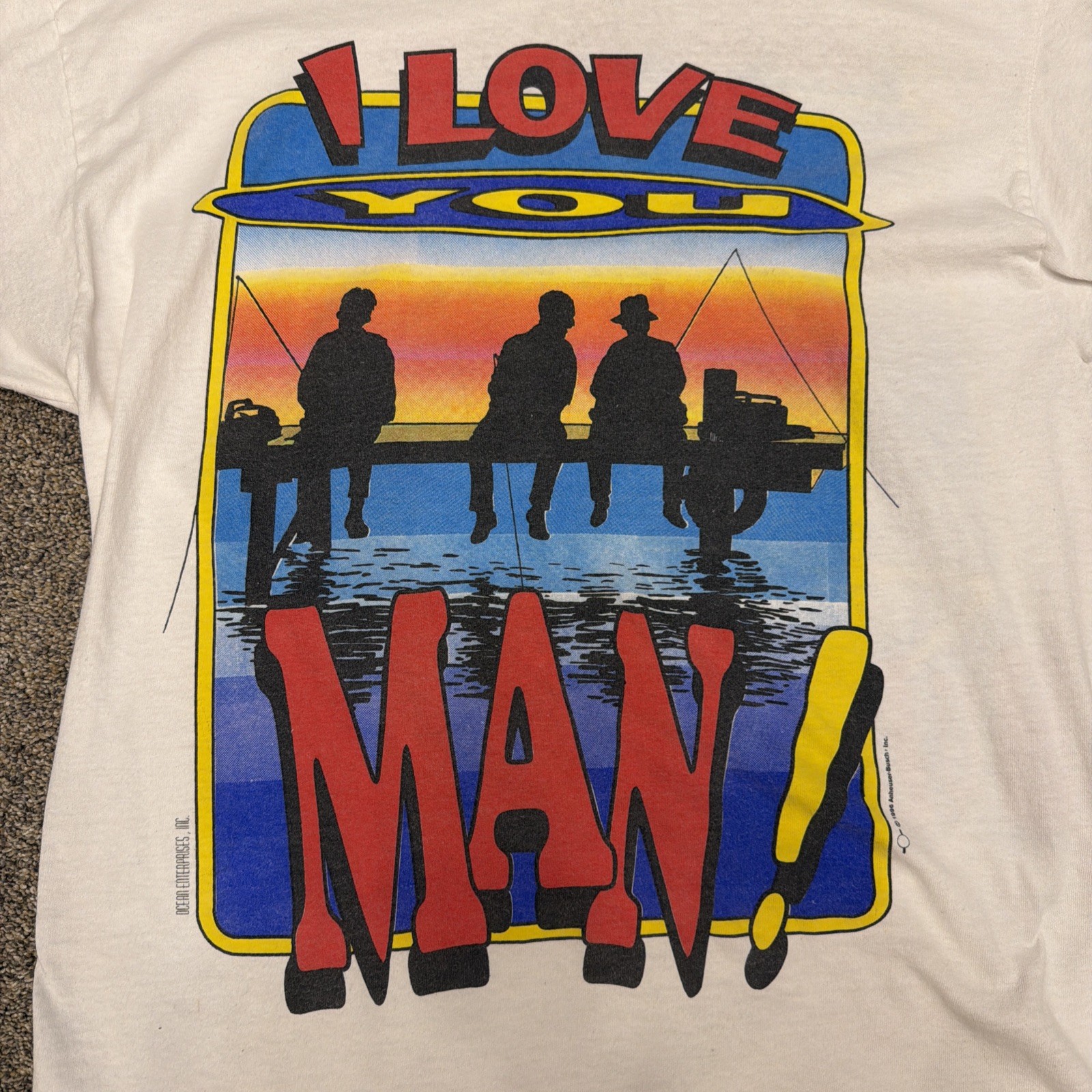 VTG 80s Bud Light I Love You Man T-Shirt Men L Single Stitch White Fishing Lake gallery