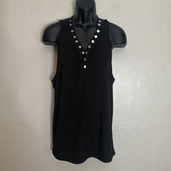 Ball Snap Neck Tank Top 19″ armpit to armpit Gently worn Nylon/spandex ribbed