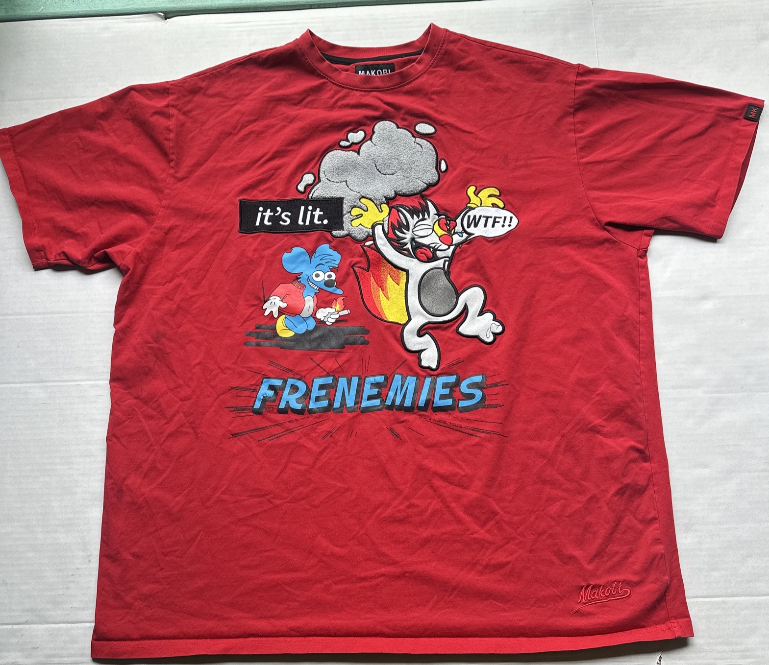 MAKOBI shirt Street Wear Frenemies Embroidered Patch Textured ReD WTF Cat 3XB gallery
