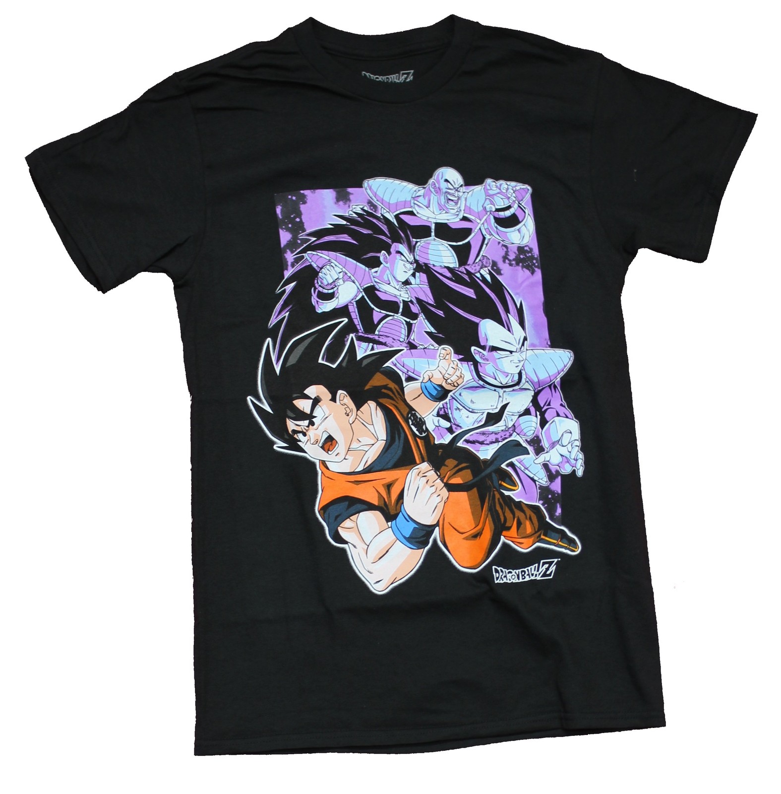 Dragon Ball Z Mens T-Shirt - Colored Goku Over Purple Tint Sayians gallery
