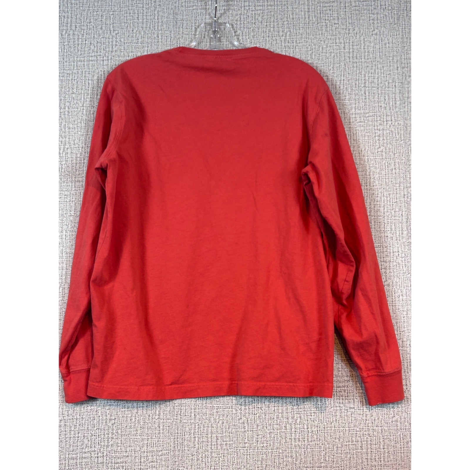 Lands End Mens Medium Orange/Red Long Sleeve Cotton Crewneck T-Shirt Ribbed Cuff gallery