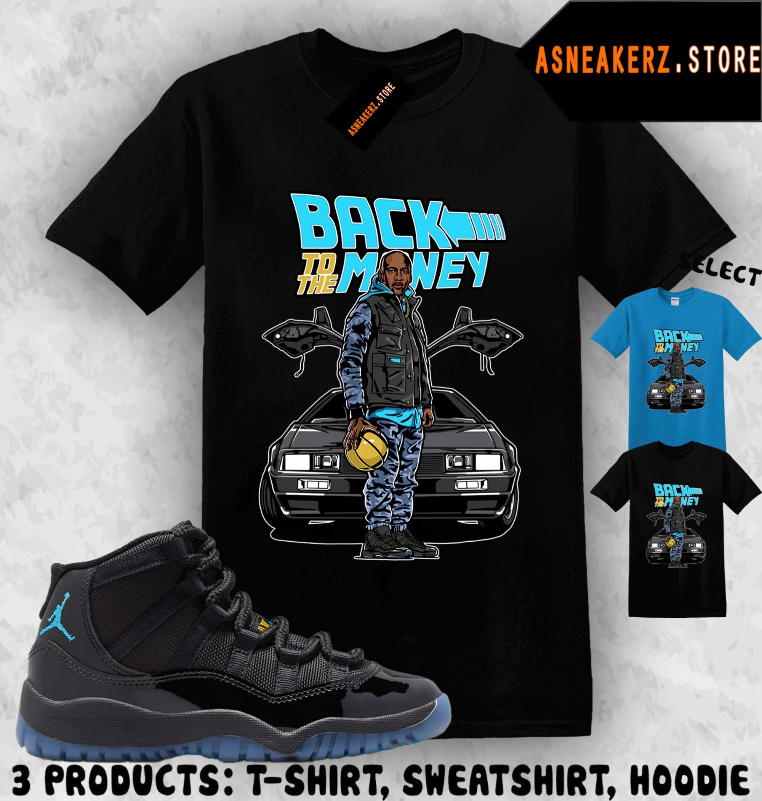 Shirt Matching AJ 11 Gamma Blue 2025 Match Sneaker MJ Back to the Money T-Shirt gallery