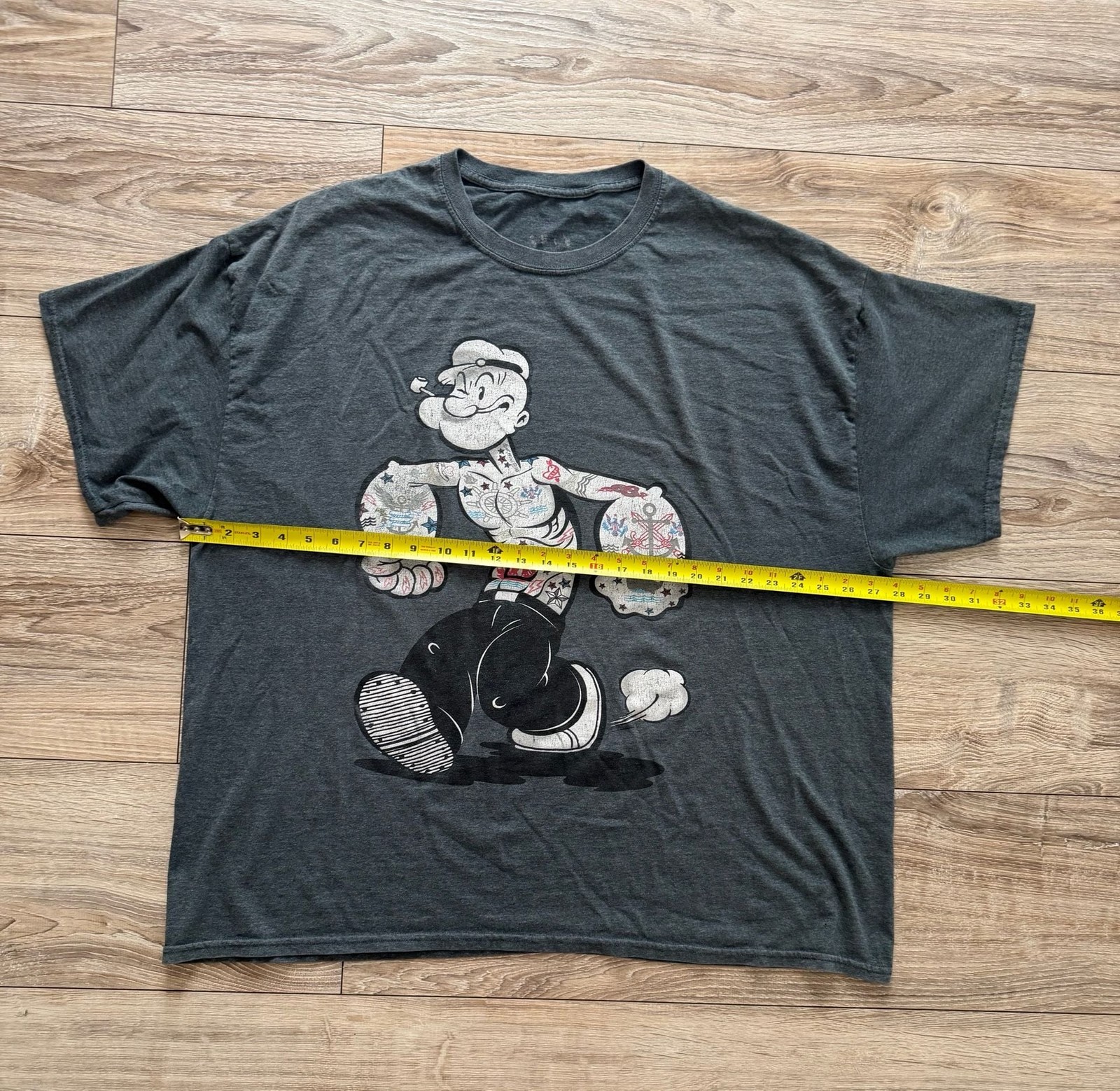 Popeye the Sailor Man Tattoo Graphic Charcoal Gray T-Shirt gallery