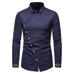 Embroidery Men’s Asymmetrical Shirts Lapel Cowboy Long Sleeves Slim Fit Fashion