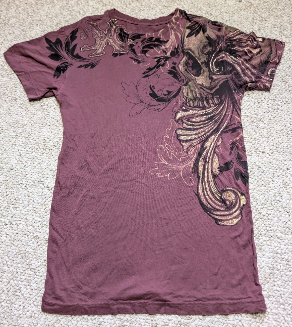 Y2K Vintage Xtreme Couture AOP Skull Shirt Small