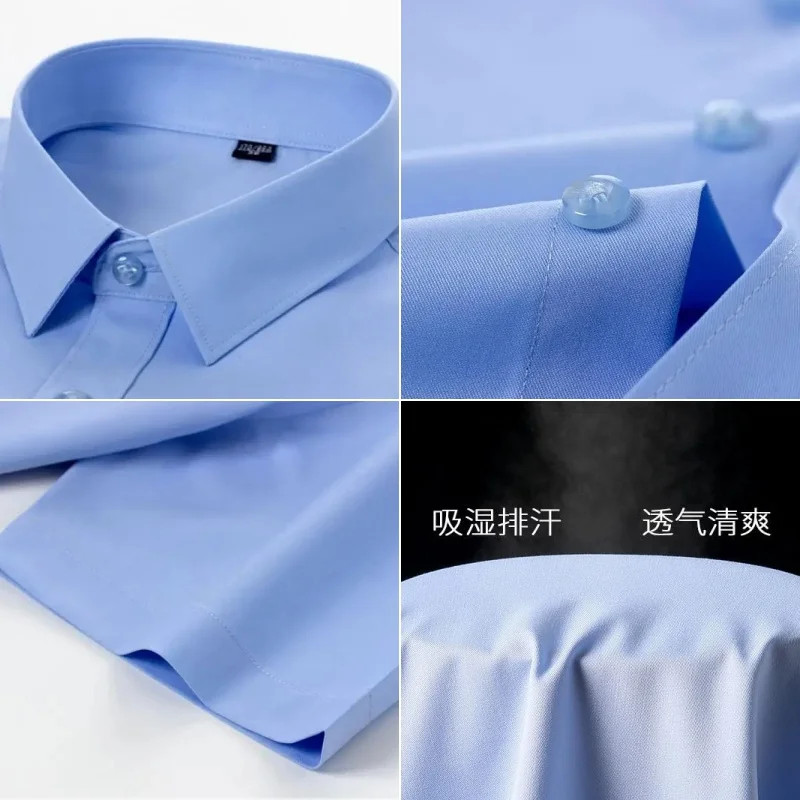 Bamboo Fiber Stretch Men Shirt Fashion Casual Business Short-Sleeved Top Anti-Wr gallery