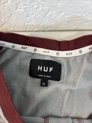 Men’s HUF 2-tone Casual Pullover Long-Sleeve Shirt Sz XL Cotton Tee Gray/crimson