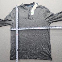Perry Ellis Men’s Large Long Sleeve Henley Shirt Black Gray Moisture Wicking NWT