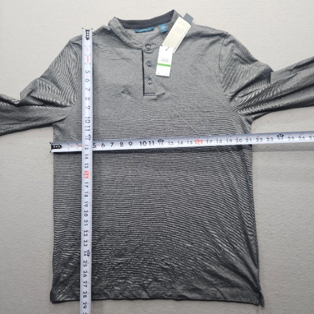 Perry Ellis Men’s Large Long Sleeve Henley Shirt Black Gray Moisture Wicking NWT gallery