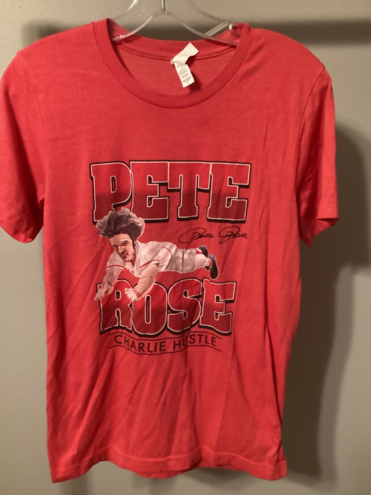 Small Mens Pete Rose Cincinnati Reds Charlie Hustle retro soft baseball t-shirt gallery