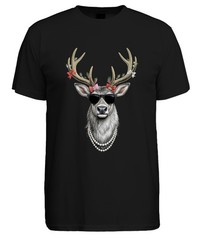 Cool Reindeer With Sunglasses Pearl Necklace Christmas Retro Mens T-Shirt