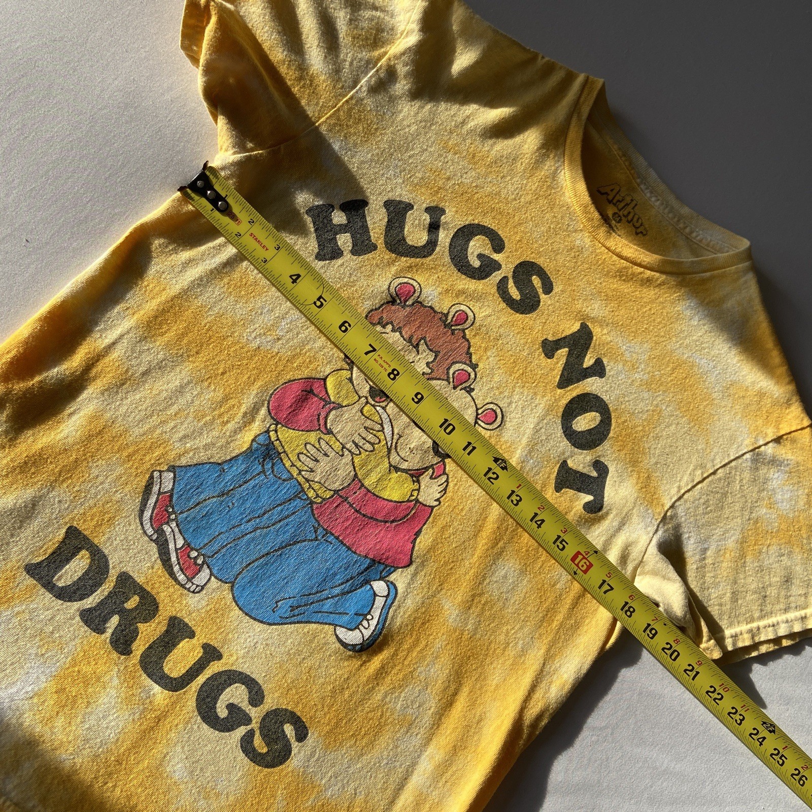 Arthur Call Your Mother “Hugs Not Drugs” Shirt Yellow Tie Dye Size Medium gallery