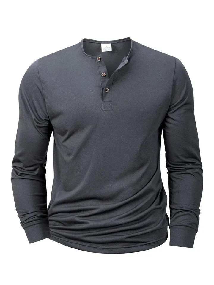 Mens Cotton Slim Fit Long Sleeve Henley T-Shirt Casual Button Tee Top Gym Gift gallery