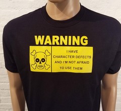 Alcoholics Anonymous – AA – WARNING I Have Defect – BLACK T-Shirt w/ YELLOW Ink