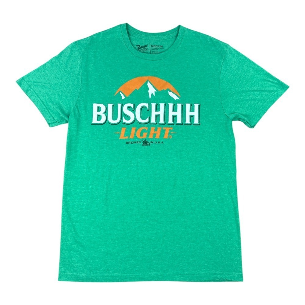 Brew City Men Medium T-Shirt Bush Light Beer Graphic Heather Green Cotton Blend
