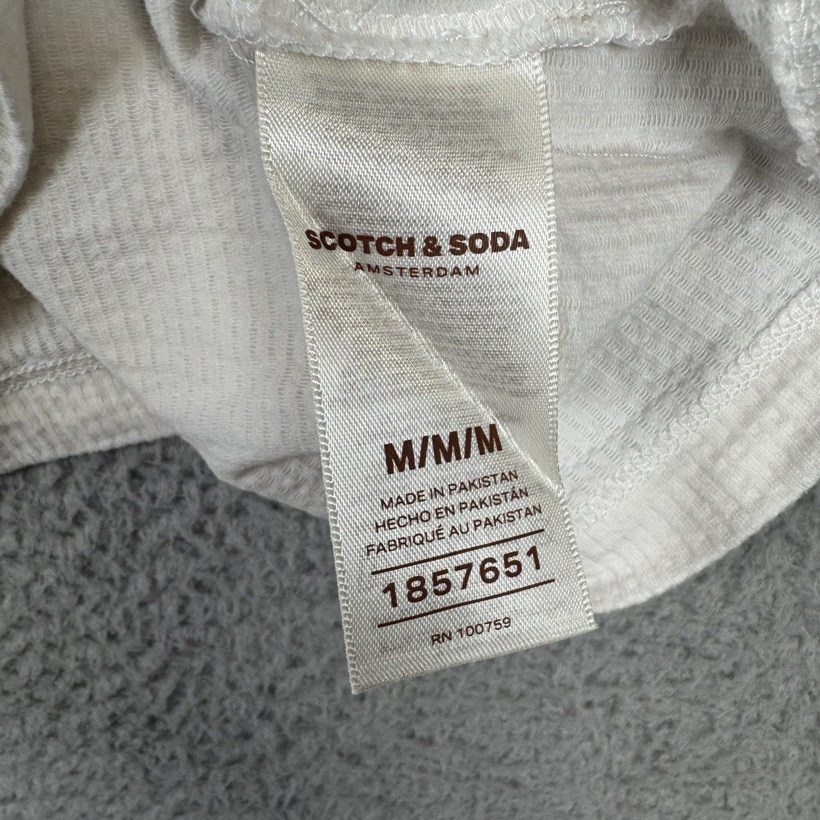 Scotch & Soda Amsterdam T Shirt Mens Size Medium Cream Ribbed Textured Stretch gallery