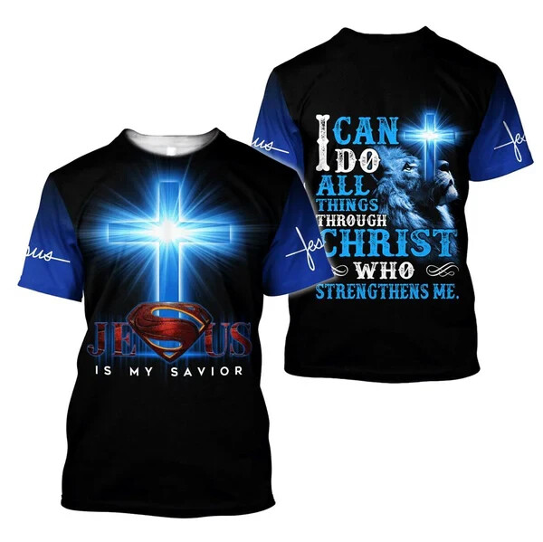 Jesus Is My Savior Blue Color 3D Shirt All Over Print Shirt Full Size S-5XL gallery