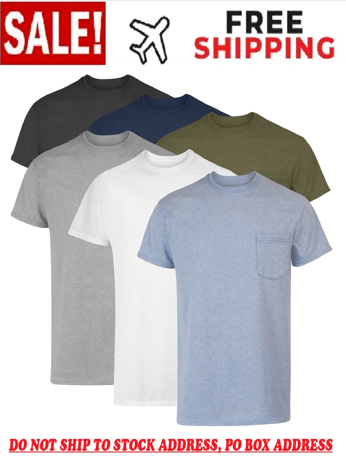 6 Pack Hanes Men’s Value Pack Assorted Pocket T-Shirt Undershirts Size S – 3XL