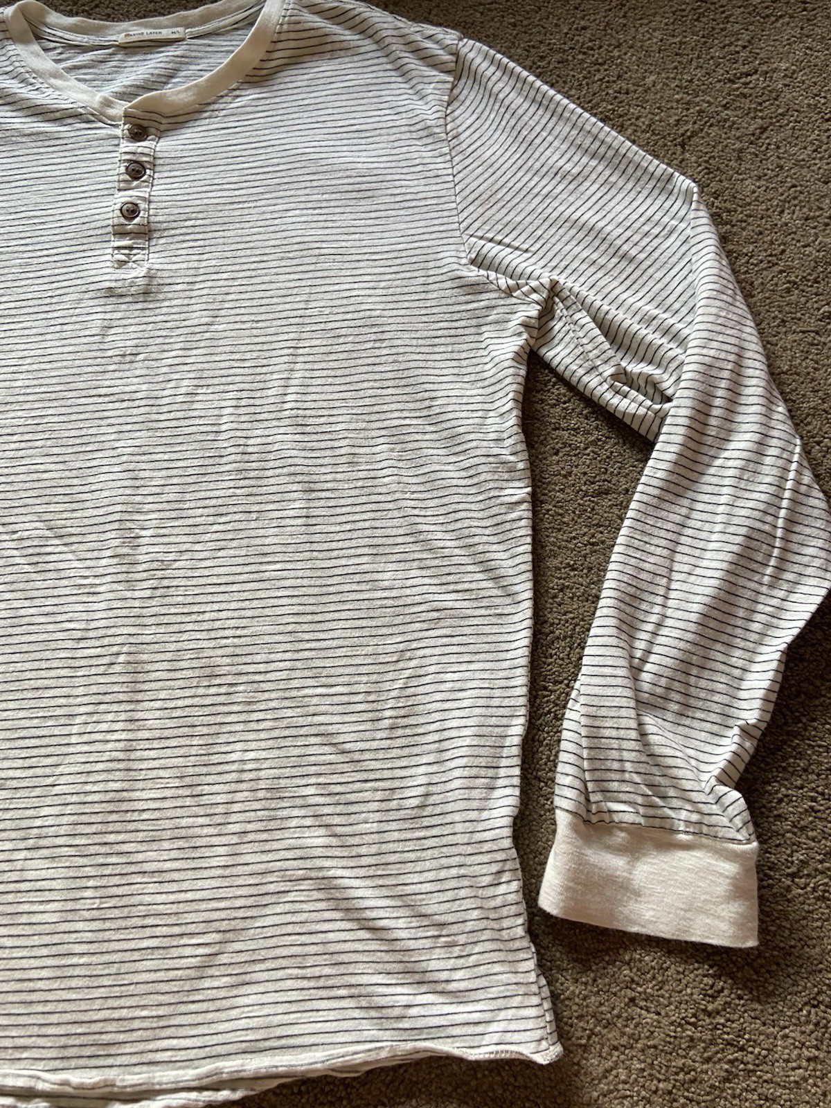 Men’s Marine Layer Long Sleeve Henley Shirt M/L White Striped Cotton Blend gallery