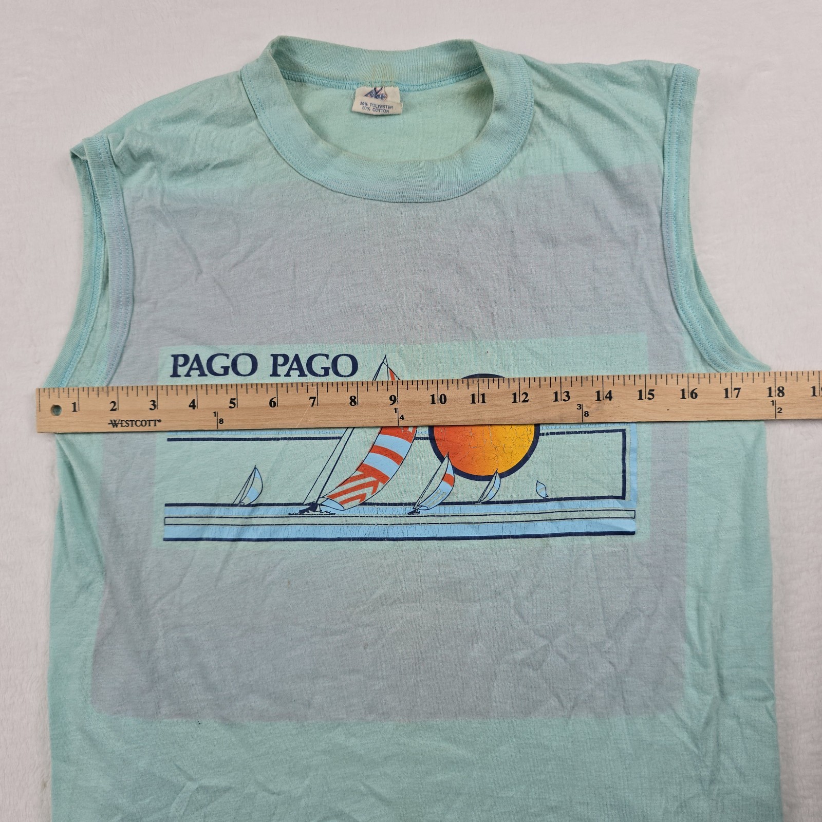 Vintage Tank Top Pago Pago Samoa Blue Distressed Size Medium Shirt TeeJays gallery