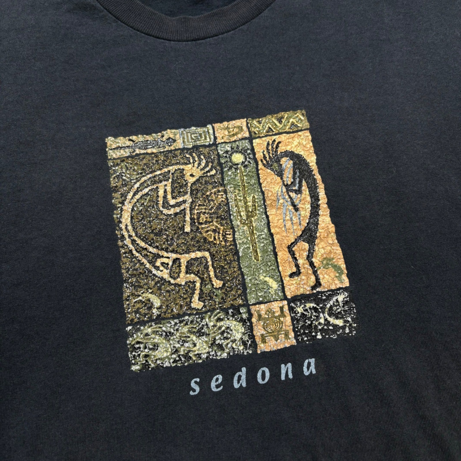 Vintage Sedona Arizona Graphic T-Shirt Men's XL Black Sun Faded Aztec Southwest gallery
