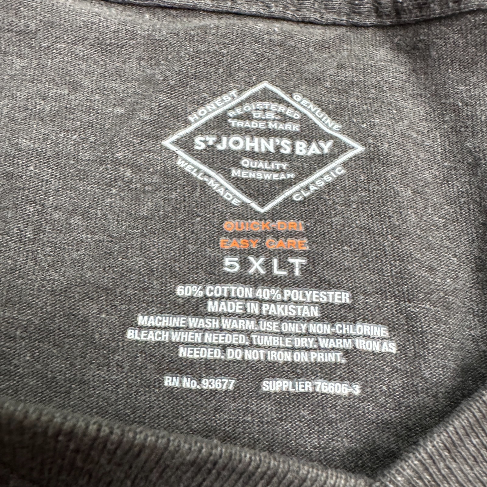 St. John's Bay Quick-Dri Easy Care Basic T-Shirt Mens 5XL Tall Gray V-Neck Tee gallery