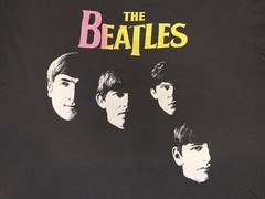 The Beatles John Paul George Ringo Pink Yellow Logo Black Graphic Shirt Sz 2XL