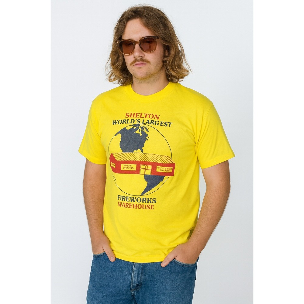 Screen Stars Single Stitch Graphic Shelton Fireworks T-shirt Size L Vintage