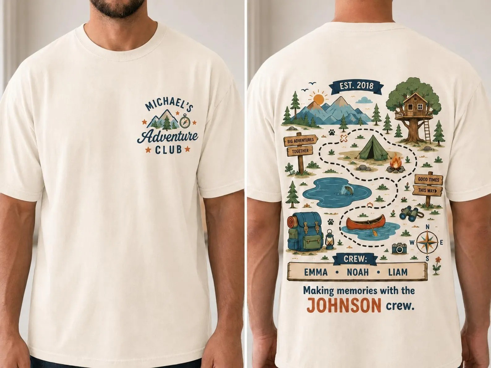 Personalized Adventure Dad Custom Outdoor Dad Tee, Kids Names Camping T-Shirt gallery