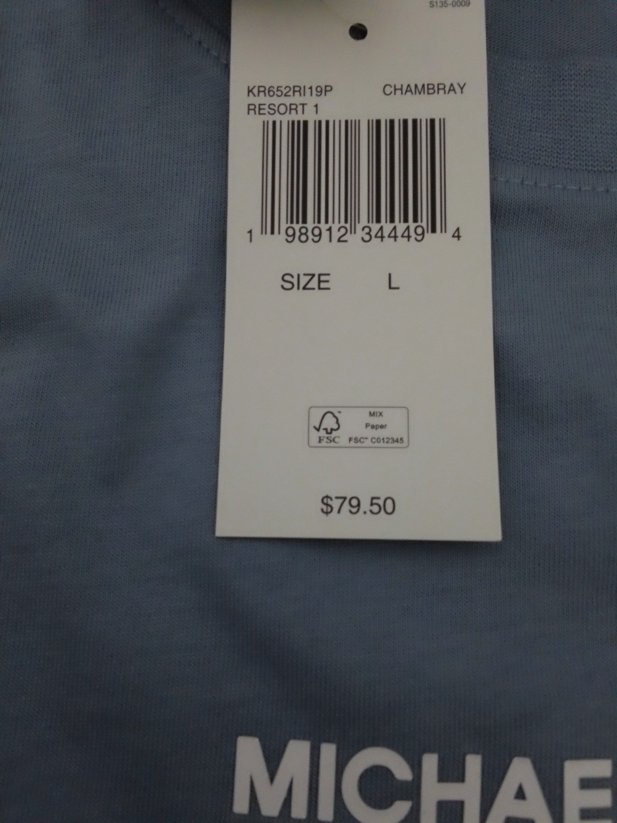 NWT Men's Size Large Michael Kors Chambray Color T-Shirt gallery
