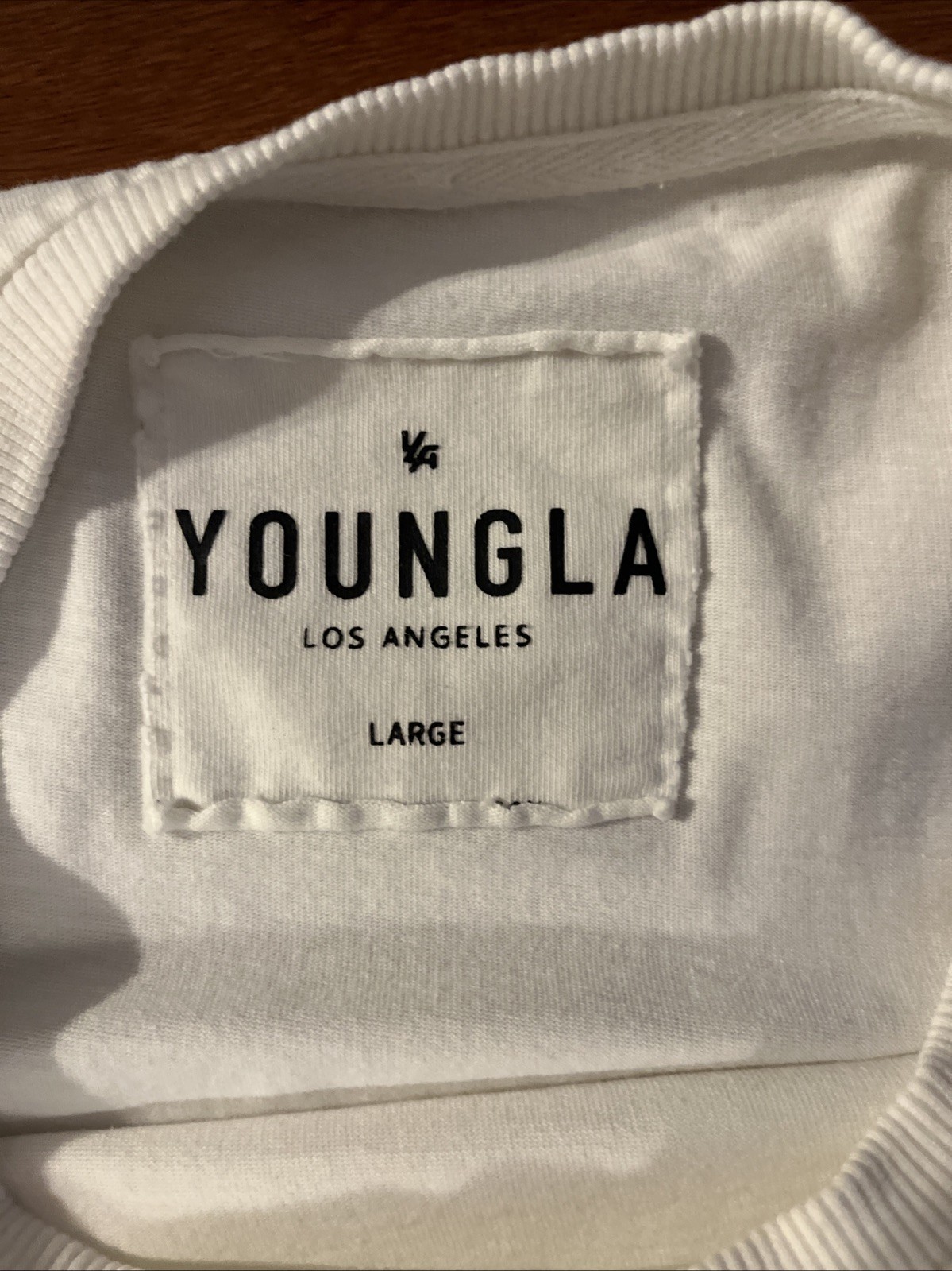 YoungLA Mens Large T Shirt White Short Sleeve Spell Out Tee Crew Neck gallery