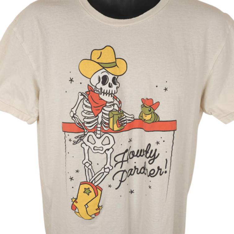 Skeleton Cowboy T Shirt Mens Size Large Beige Howdy Pardner Frog Hot Topic gallery