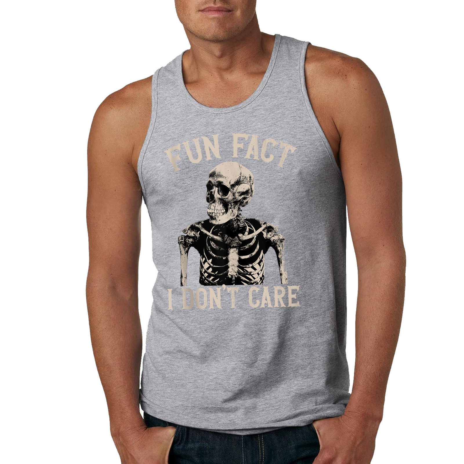 Fun Fact I Don’t Care Skull Funny Sarcastic Quote Tank Top gallery