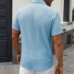 Mens Solid Turn Down Collar Short Sleeve Shirts Tops Summer Beach Holiday Blouse