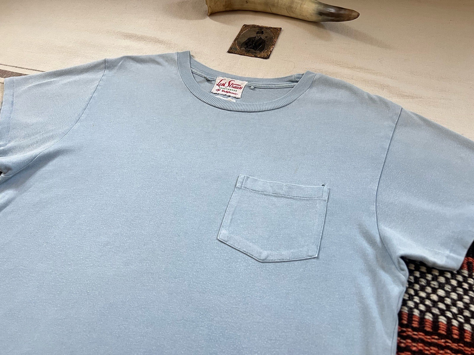Levi's LVC T-Shirt 50s Sportswear M Single Stitch Pocket 2012 Light Blue Vintage gallery
