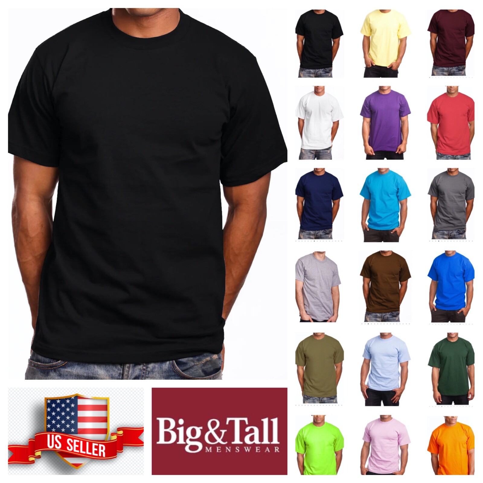 Mens T- Shirt HEAVY WEIGHT Plain Crew Neck Cotton S-7X & LT-5XLT Big and Tall gallery