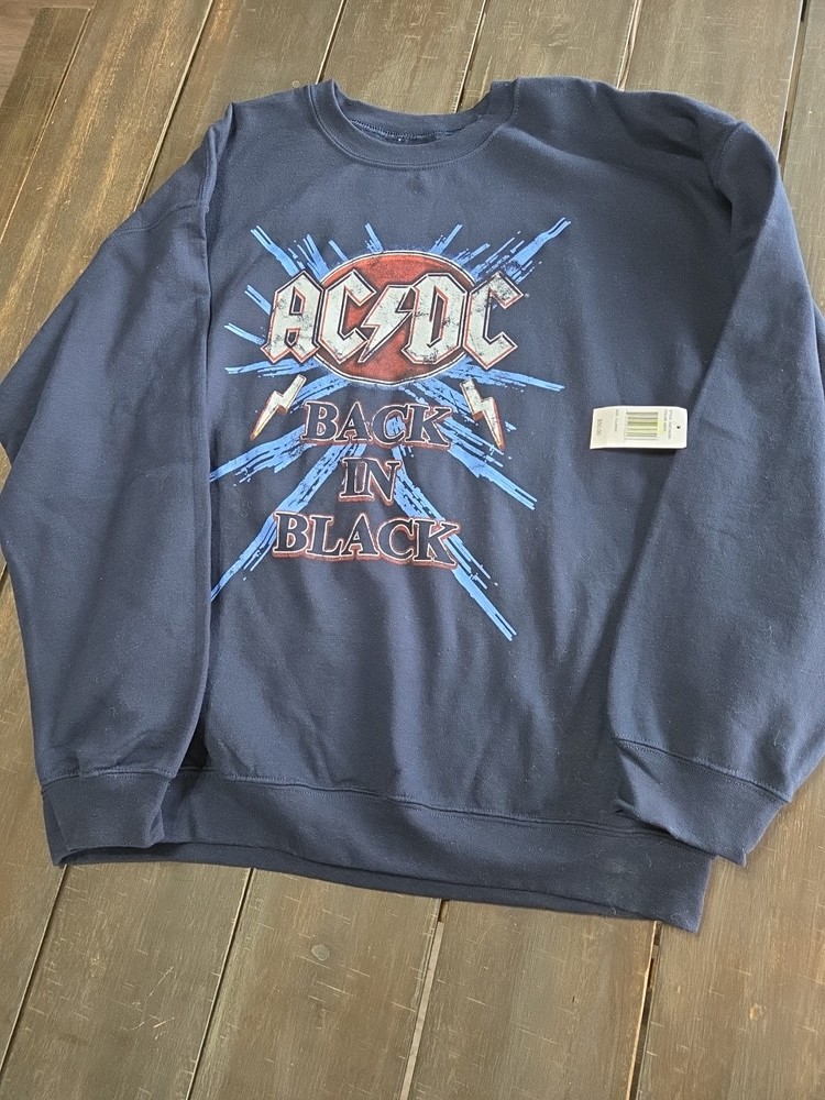 New With Tag XL 2025 Blue AC/DC Back In Black Concert Long Sleeve Sweat Shirt