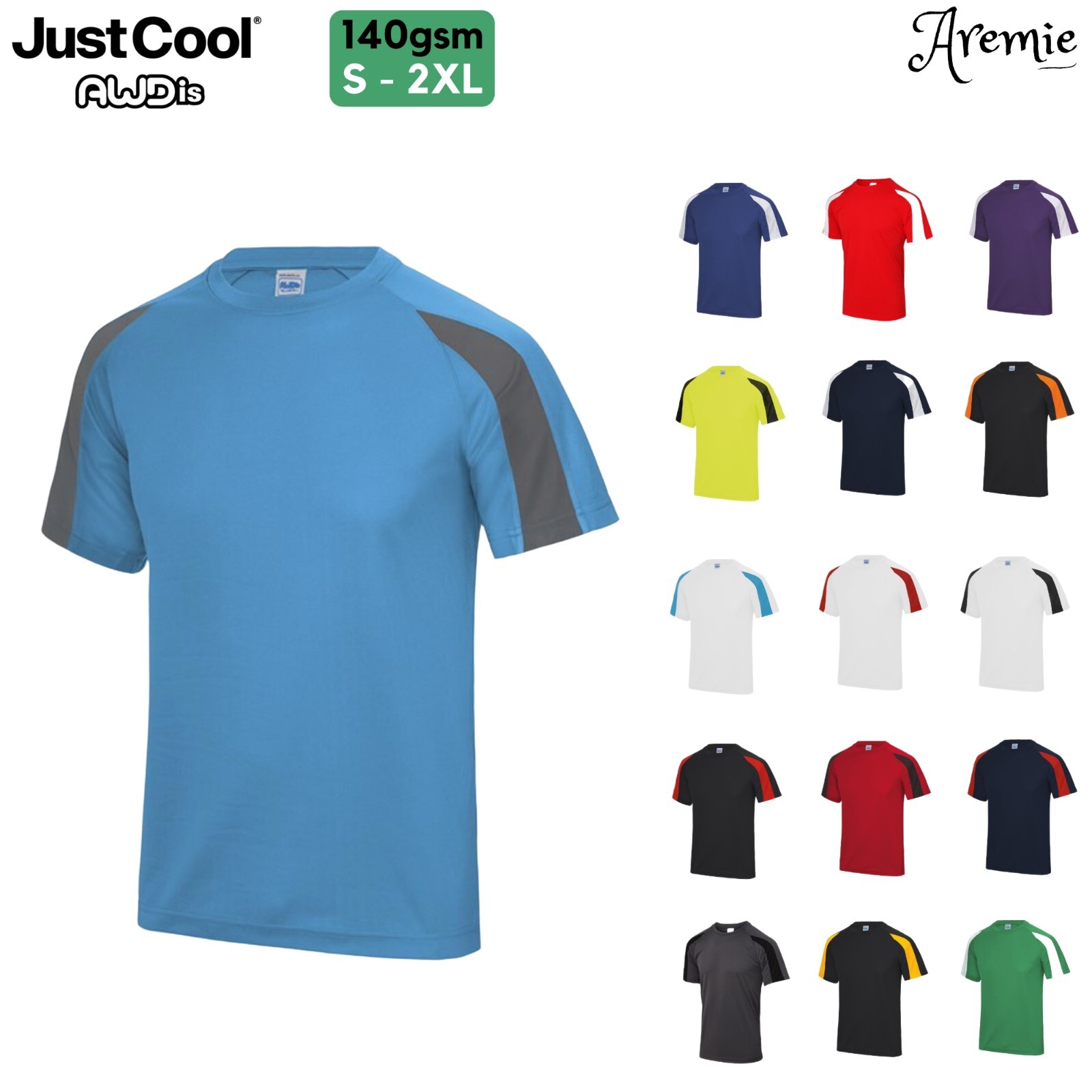 AWDis Mens Short Sleeve Polyester T Shirt, Cool Quick Dry Wicking Training Top