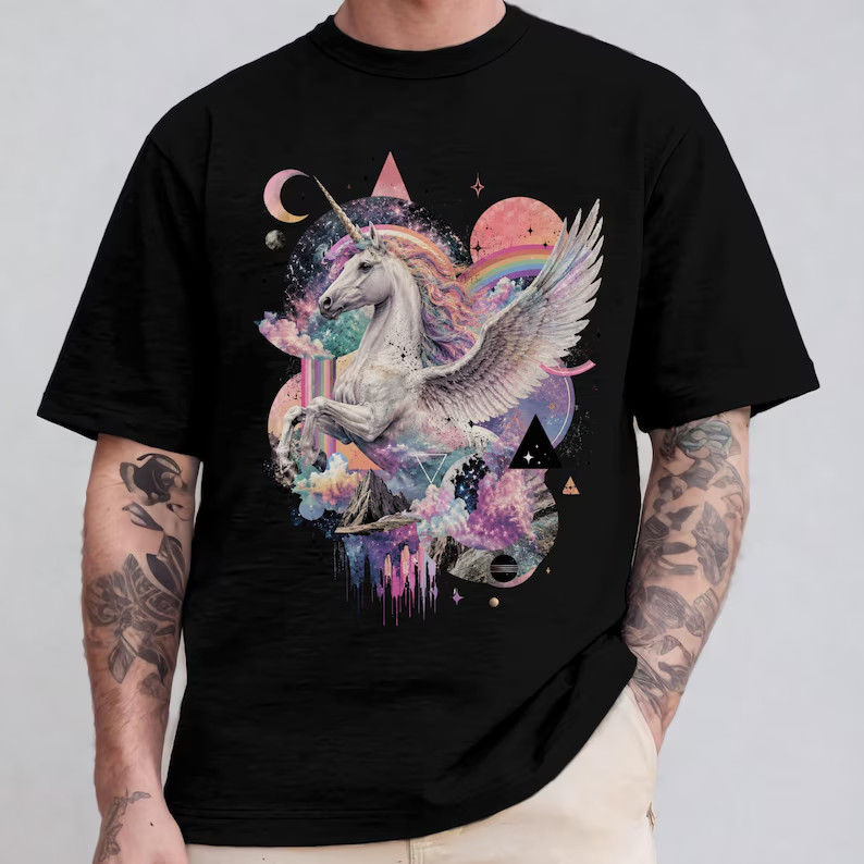 Pegasus Unicorn Shirt, Fantasy Horse T-Shirt, Rainbow Galaxy Graphic Tee gallery